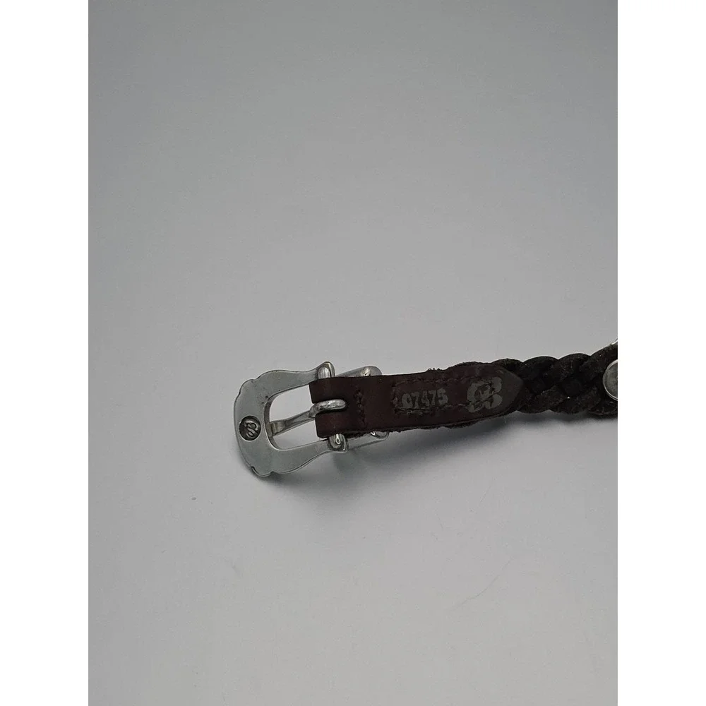 Vtg BRIGHTON Signed 1994 Bracelet Braided Leather Brown Silver Hearts FREE $HIP!